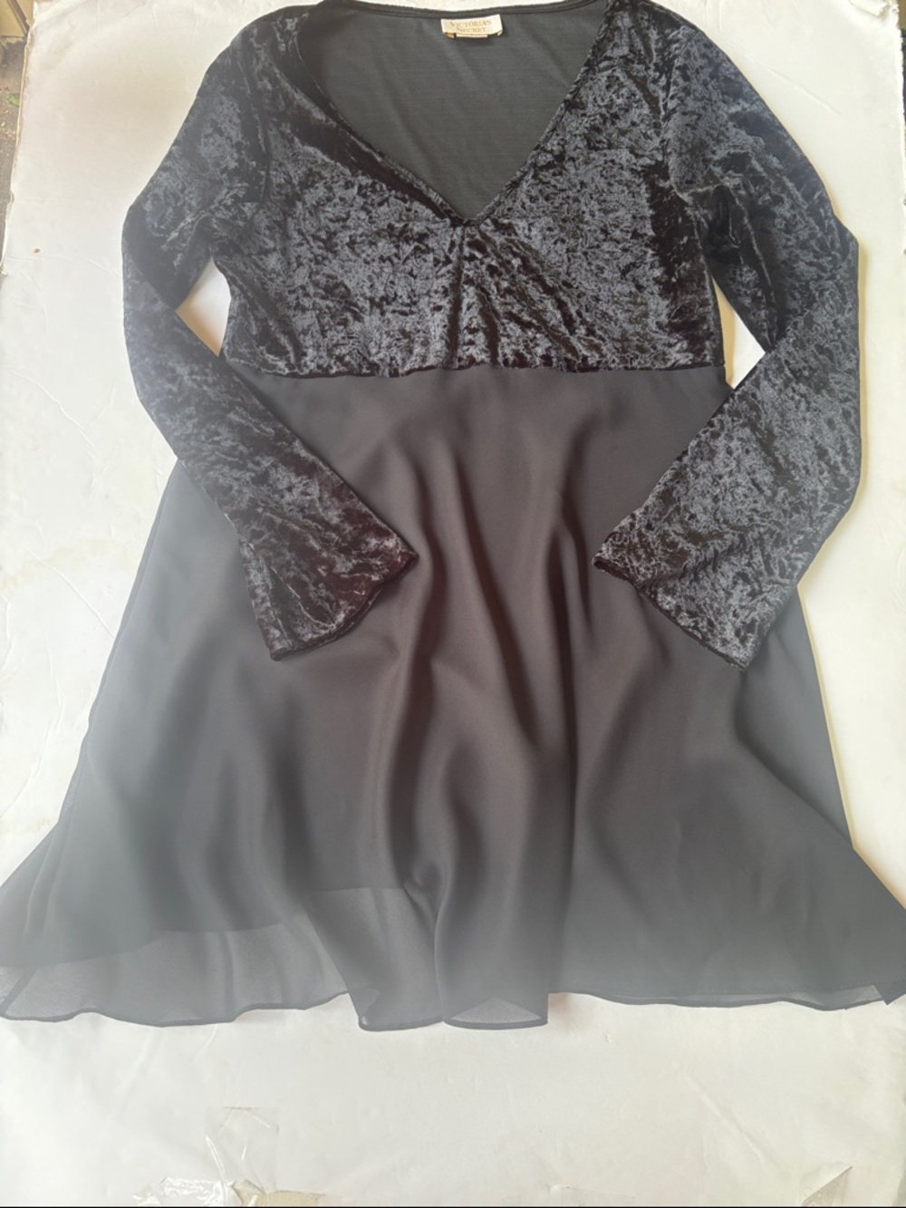 90’s Victoria’s Secret Vintage Gold Label Velvet Mini Dress Tunic Babydoll Large - Picture 5 of 17